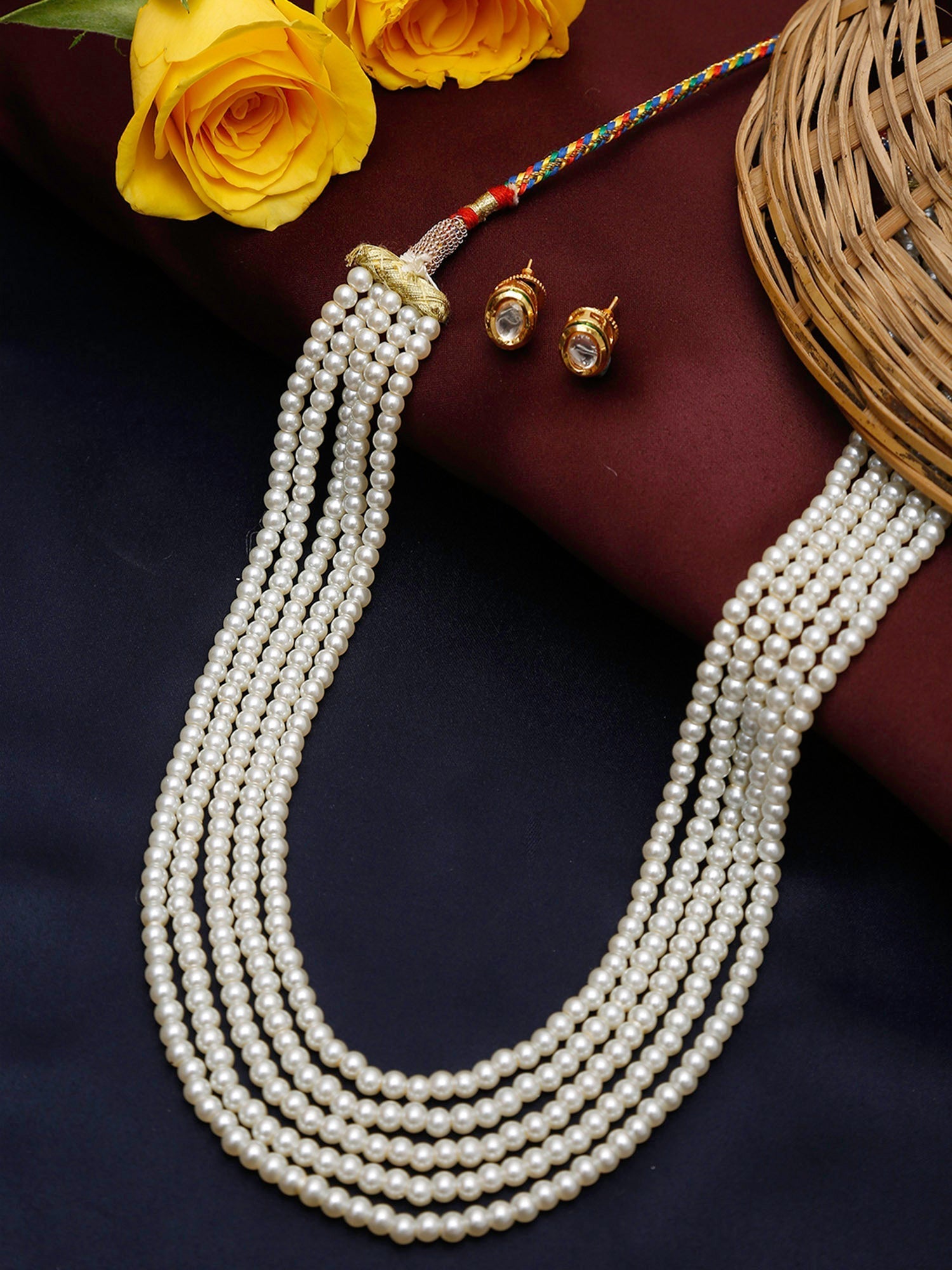 Women's White Gold-Toned Plated Kundan Layered Necklace Set - Ruby Raang - Grab2buy