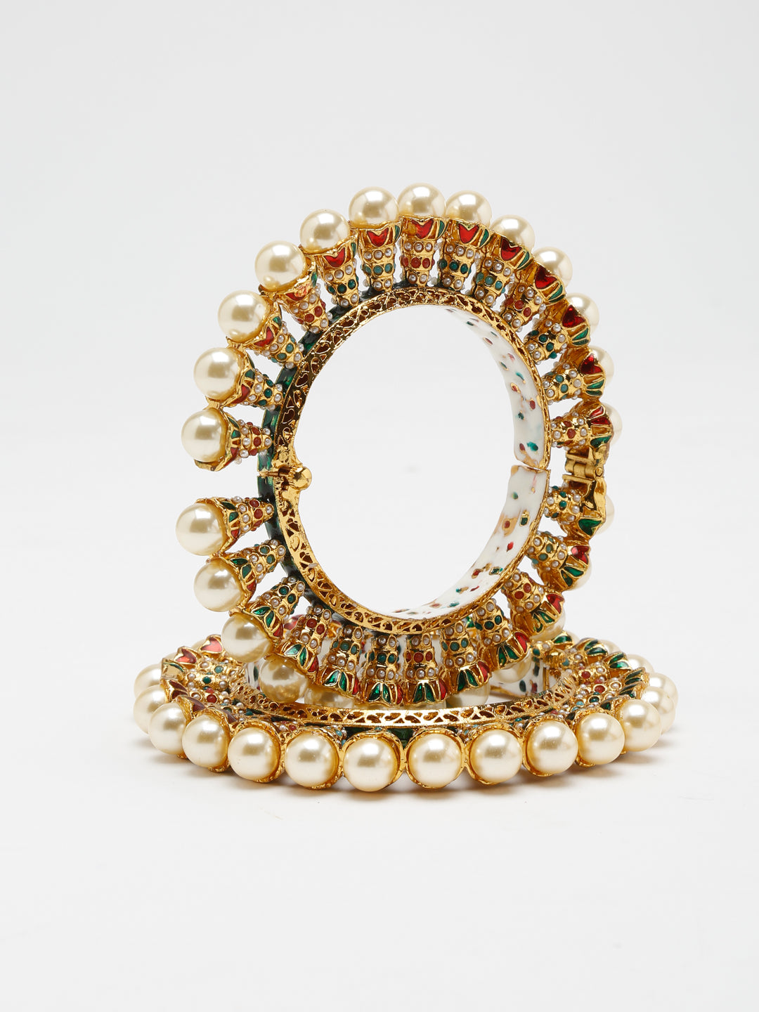 Multi Embellished Bangle Set Of 2 - Ruby Raang - Grab2buy