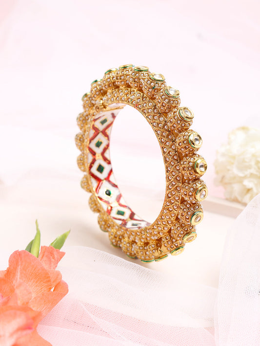 Gold-Plated White Pearl Studded Beaded Bangle - Ruby Raang - Grab2buy