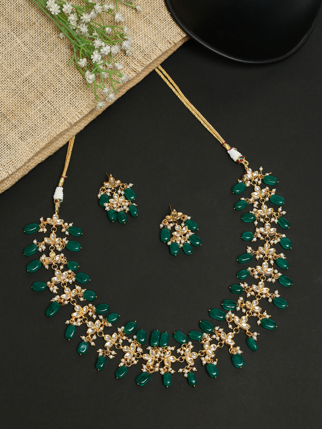 Kundan Neckpiece With Earrings - Ruby Raang - Grab2buy