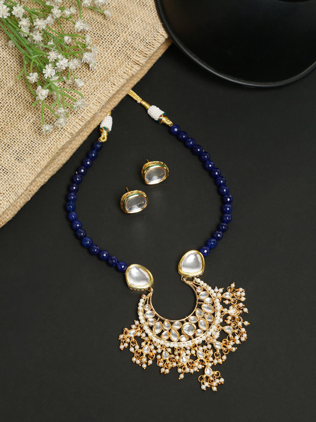 Stone Kundan Neckpiece With Studs - Ruby Raang - Grab2buy