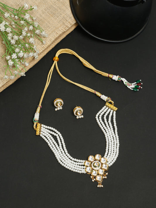 Kundan Choker With Pearls, Earrings - Ruby Raang - Grab2buy