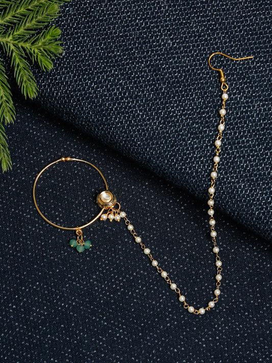 Gold Plated Kundan Nose Ring - Ruby Raang - Grab2buy