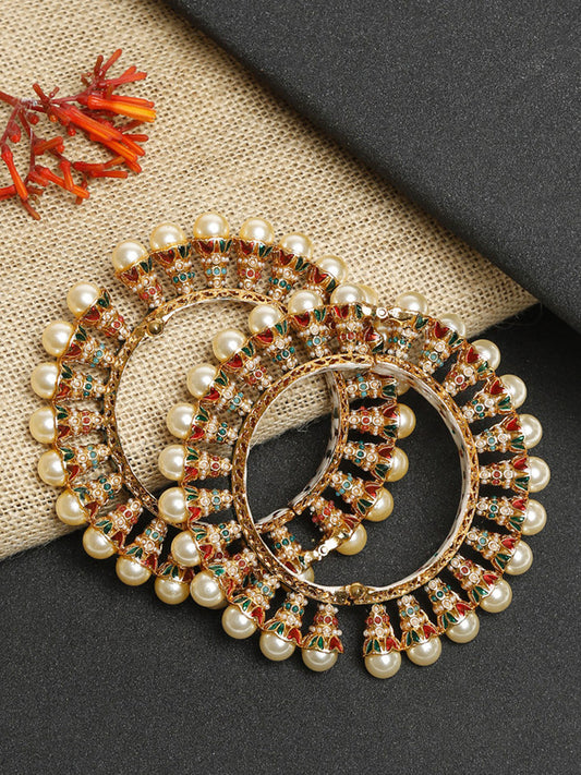 Multi Embellished Bangle Set Of 2 - Ruby Raang - Grab2buy