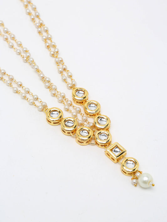 Gold Plated White Kundan Beaded Matha Patti - Ruby Raang - Grab2buy