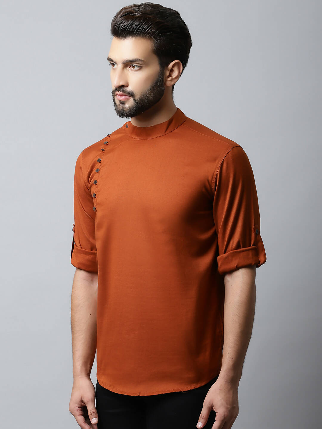 Even Apparels Brown Color Linen Pure Cotton Men's Kurta With Side Placket (SLD1137) 