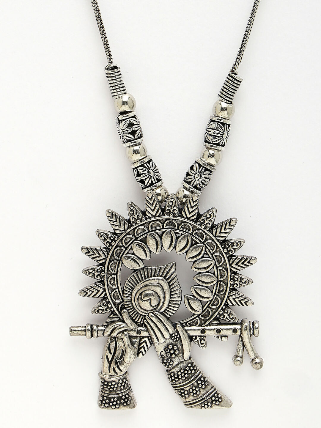 NVR Women's Silver-Toned German Silver Oxidised Pendant with Chain 