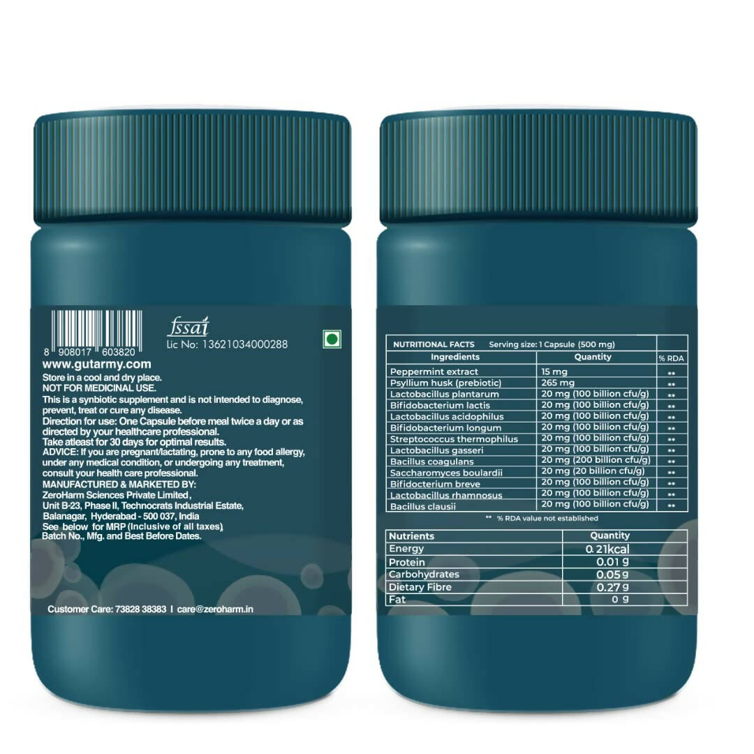 Zeroharm Gut Army Probiotics Constipation & IBS Capsules - Grab2buy