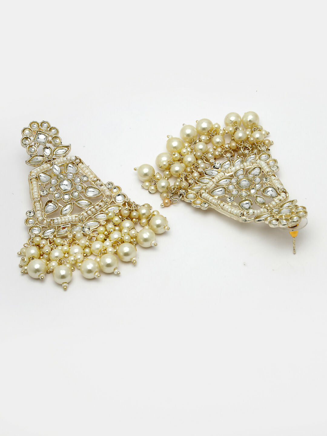 NVR Women Gold-Polished Kundan Drop Earrings 