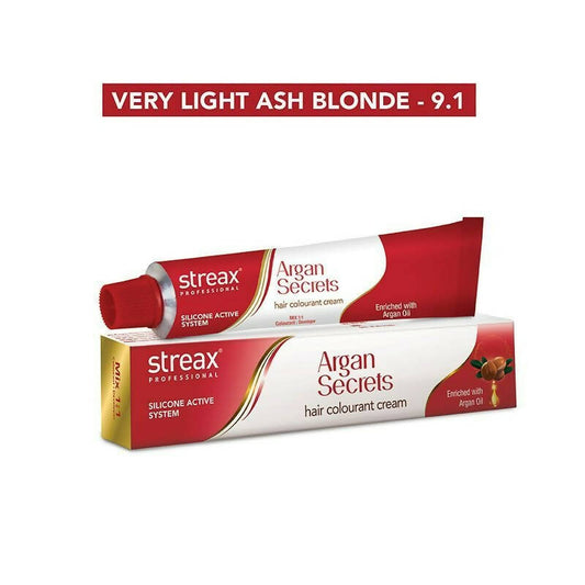 Streax Professional Argan Secrets Hair Colourant Cream - Very Light Ash Blonde 9.1 - Grab2buy