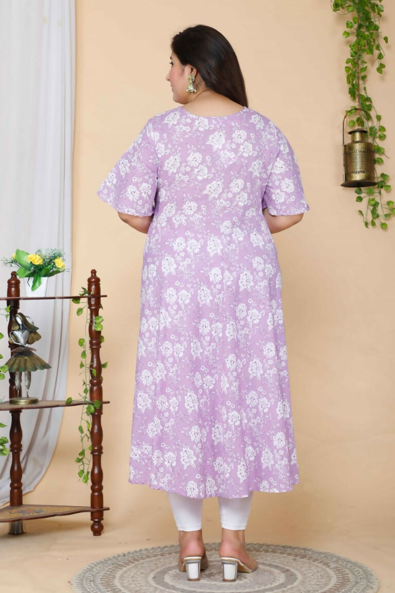 Miravan Women's Plus Size Lavender Floral Flared Sleeves Anarkali Kurta With Dupatta