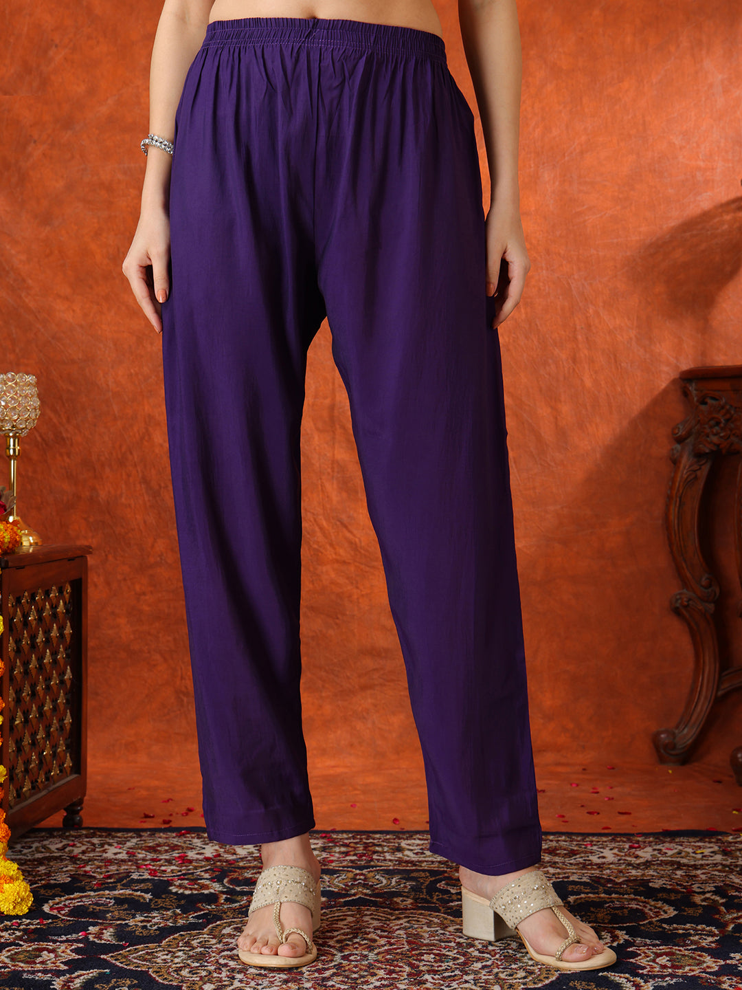 Hand Embroidered Kurta With Pant & Embroidered Dupatta, Purple - Hiral Fashion