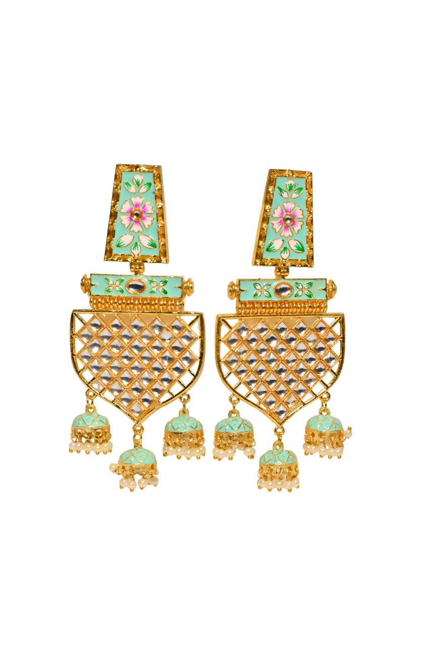 Traditional Gold-Plated Meenakari Green Jhumka Jhumki Earrings By House of Ree - Grab2buy