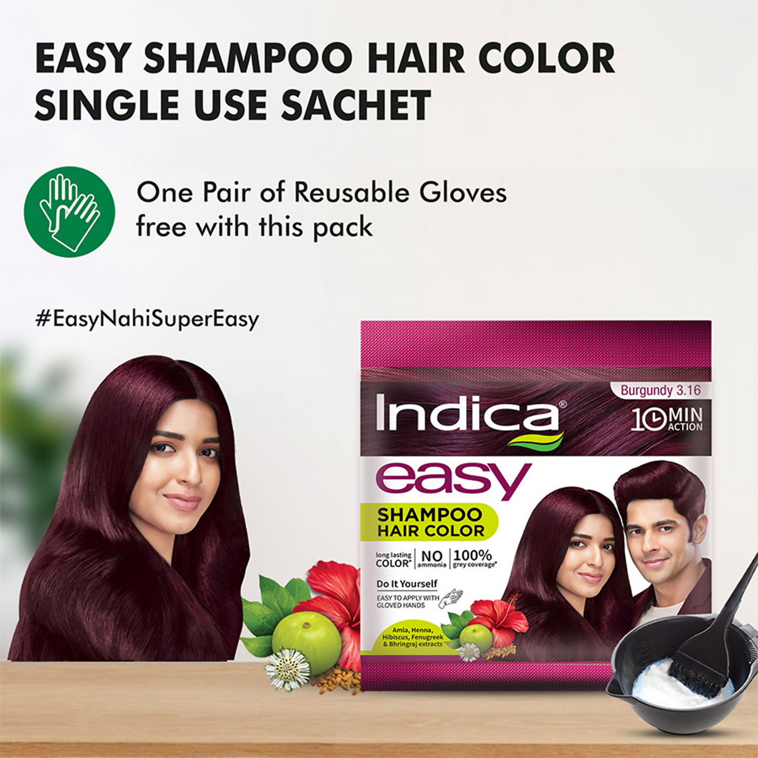 Indica Easy Hair Color Shampoo Burgundy 