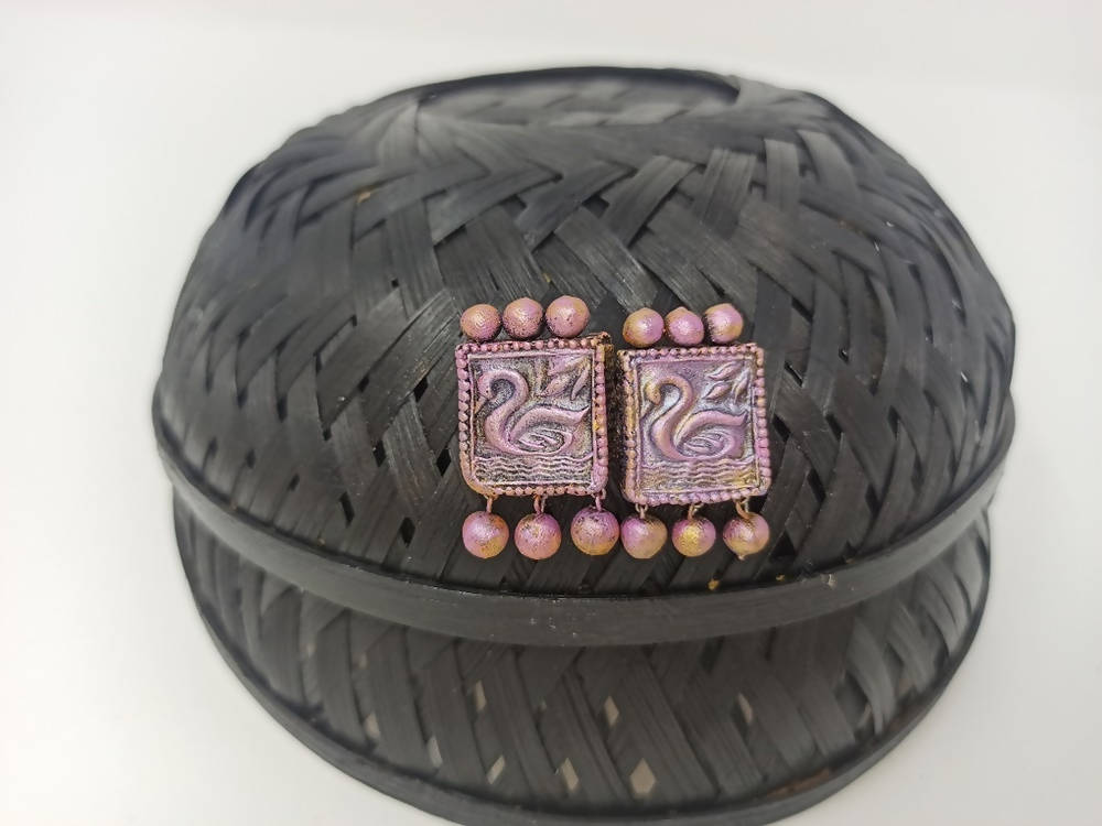 Terracotta Beautiful Swan Studs-Lavender