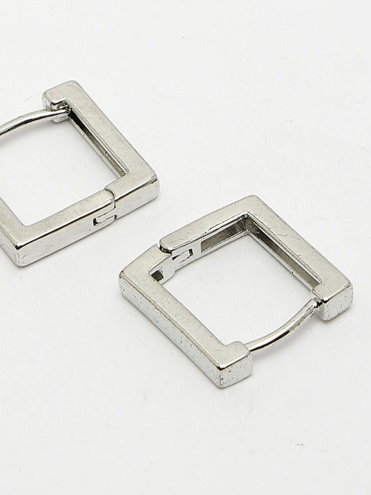 NVR Men's Silver-Plated Geometric Shape Stainless Steel Hoop Earrings - Grab2buy