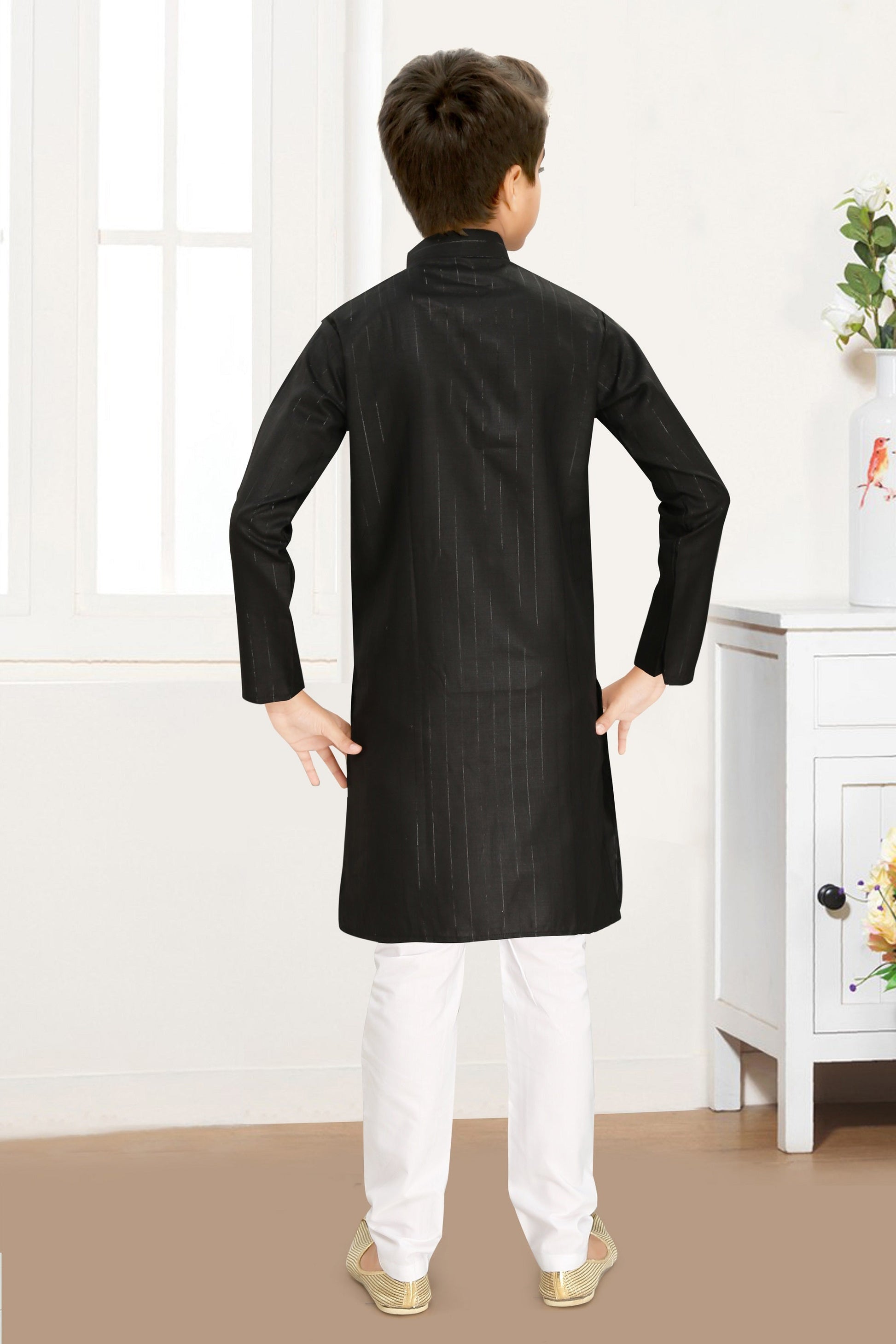 Neera Trendz Black Cotton Blend Lining Work Kid's Kurta With Pyjama