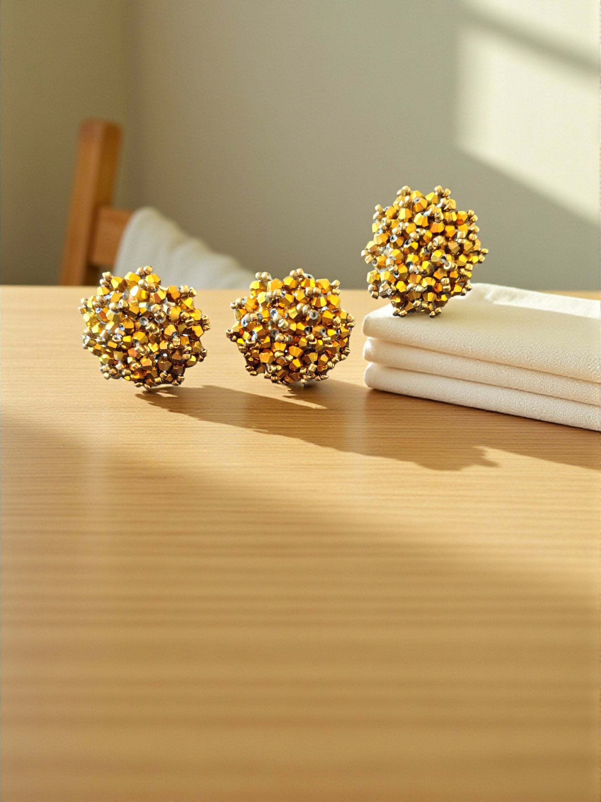 Inhanns Rangmani Crystal Duo – Adjustable Ring + Statement Earrings Set - Golden