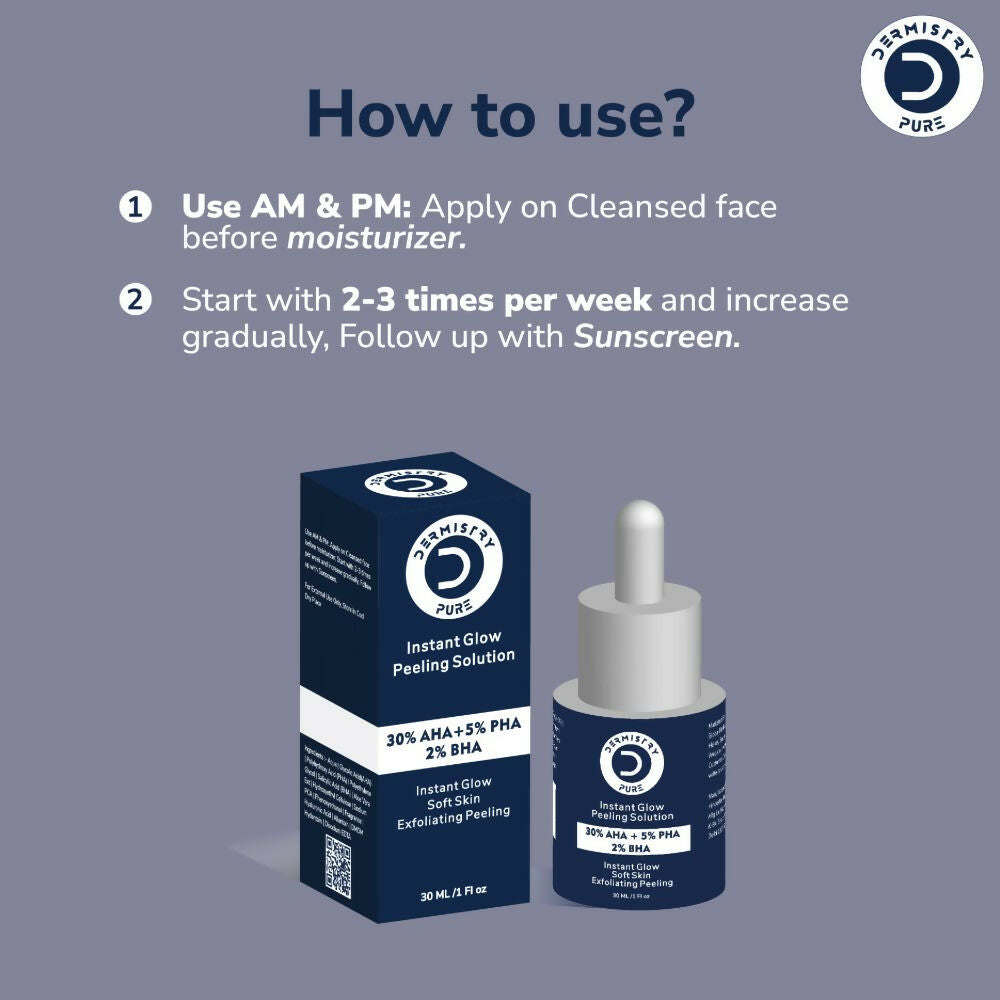 Dermistry Pure 30% AHA 5% PHA 2% BHA Peeling Exfoliating Solution Instant Bright Glow Fairness Serum 