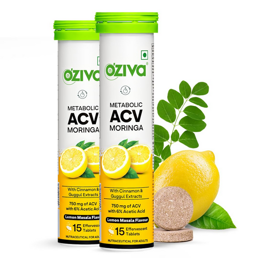 OZiva Metabolic ACV Moringa Effervescent Tablets for Control Cravings - Lemon Masala Flavor 