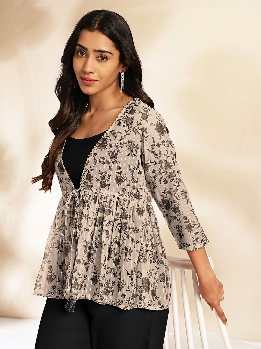 Janasya Black Crepe Solid Top,Bottom & Jacket 