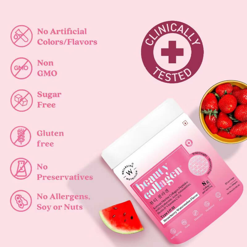 Wellbeing Nutrition Beauty Korean Marine Collagen Peptides - Strawberry & Watermelon  Grab2Buy Wellbeing Nutrition Grab2Buy