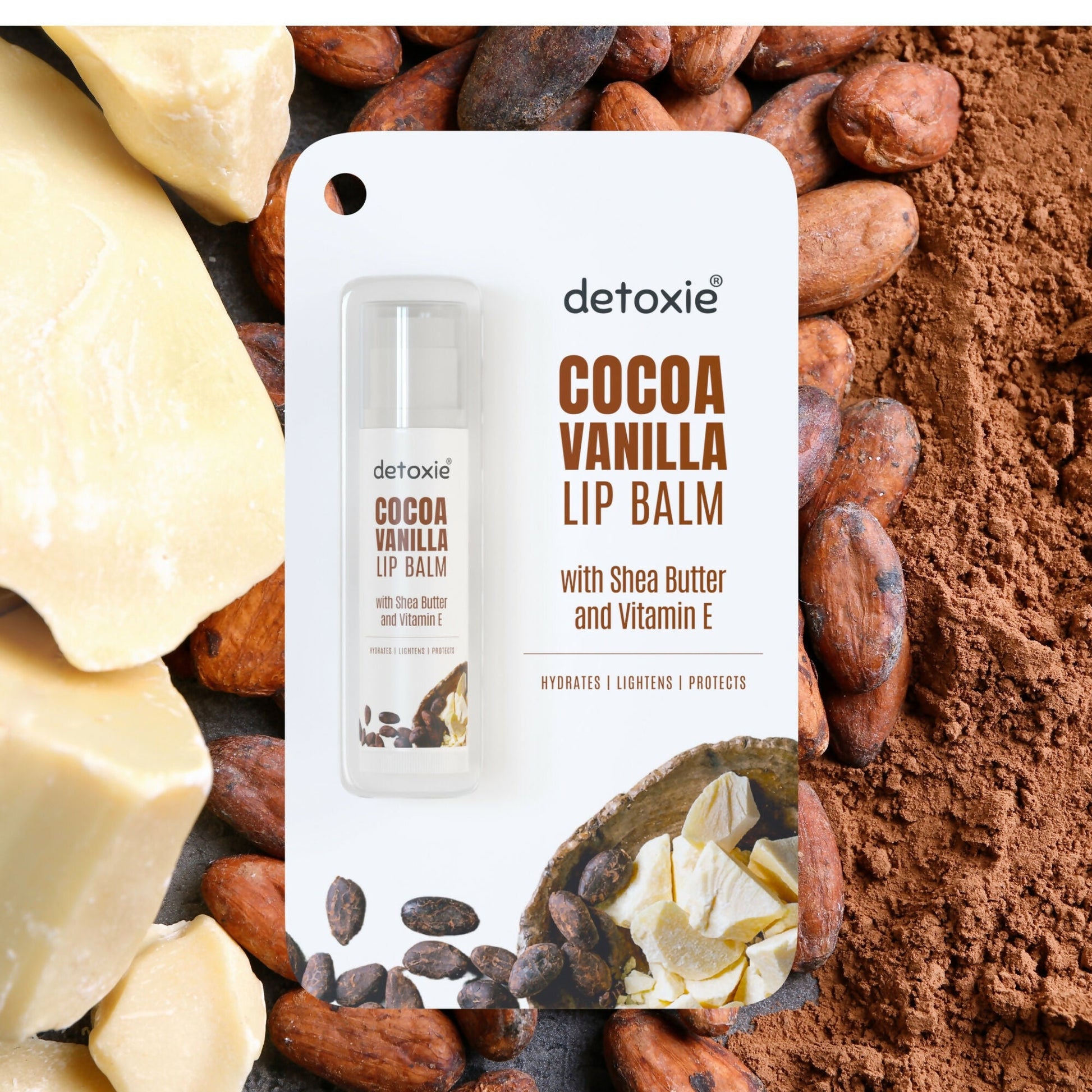 Detoxie Lip Balms Cocoa Vanilla With Vitamin E Shea Butter & Liquorice