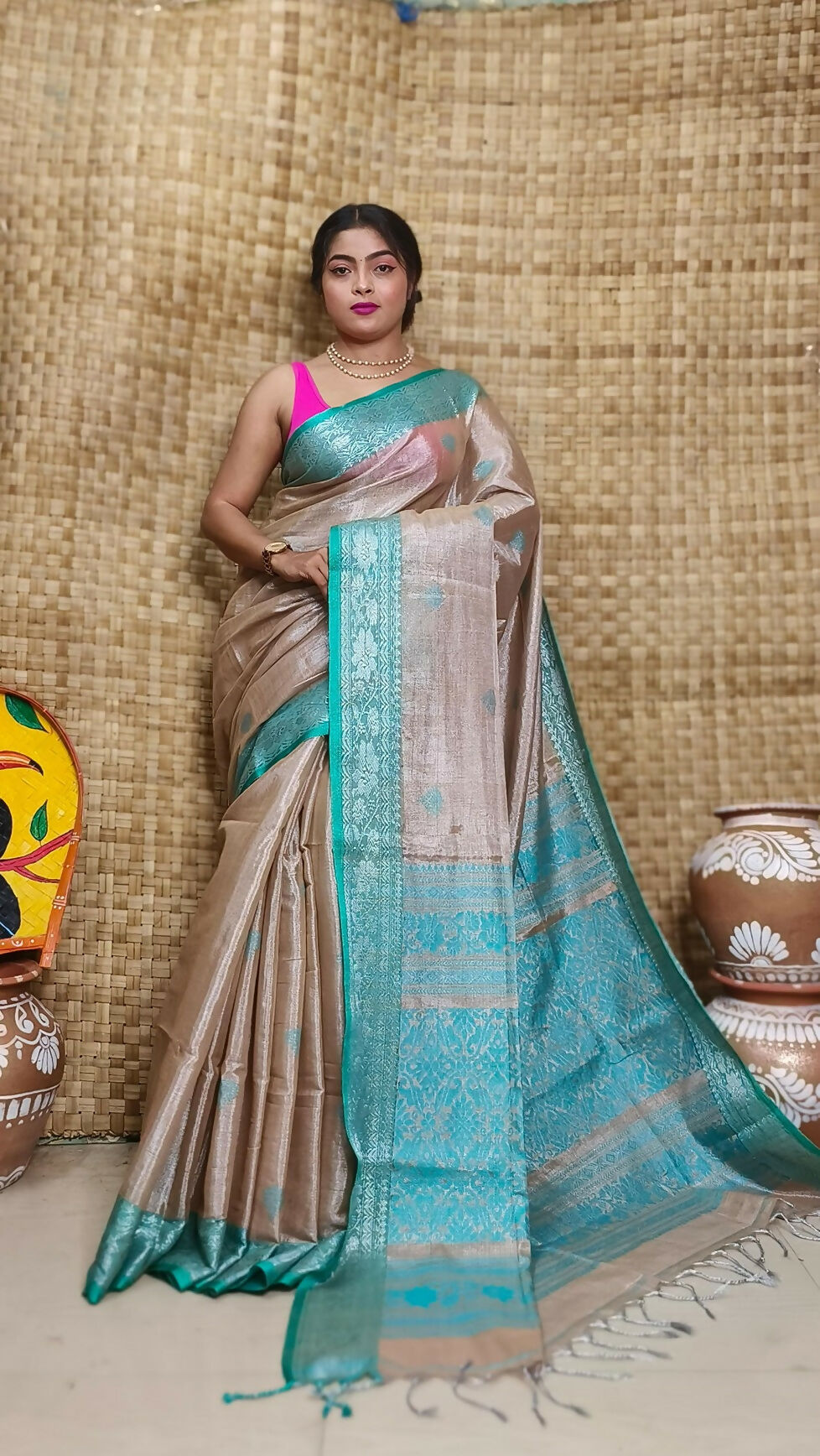 Exclusive Collection Light Coffee Beautiful Tissue Benarasi Grab2Buy 