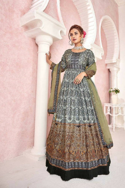 Everywhere Designer Black Dola Silk Gown With Dupatta - Anbazaar - Grab2buy