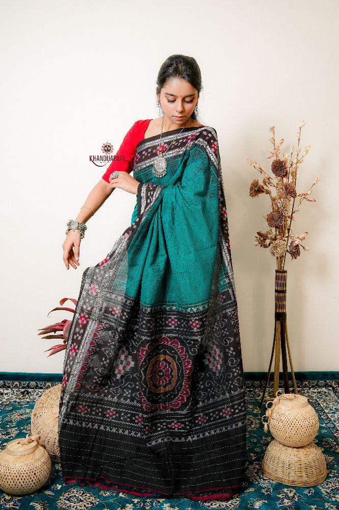 khanduapata Multicolour Pasaspali Check Design Cotton Saree For Women