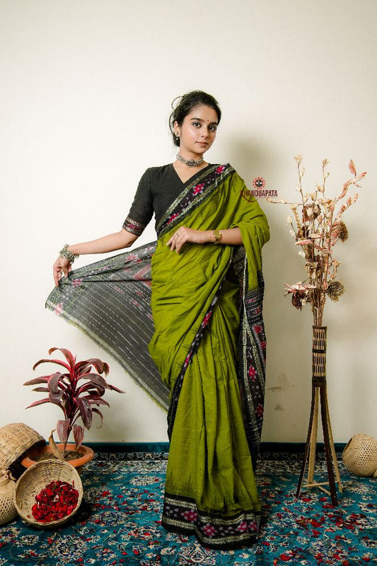 khanduapata Meadow Green Pasapali Cotton Saree For Women