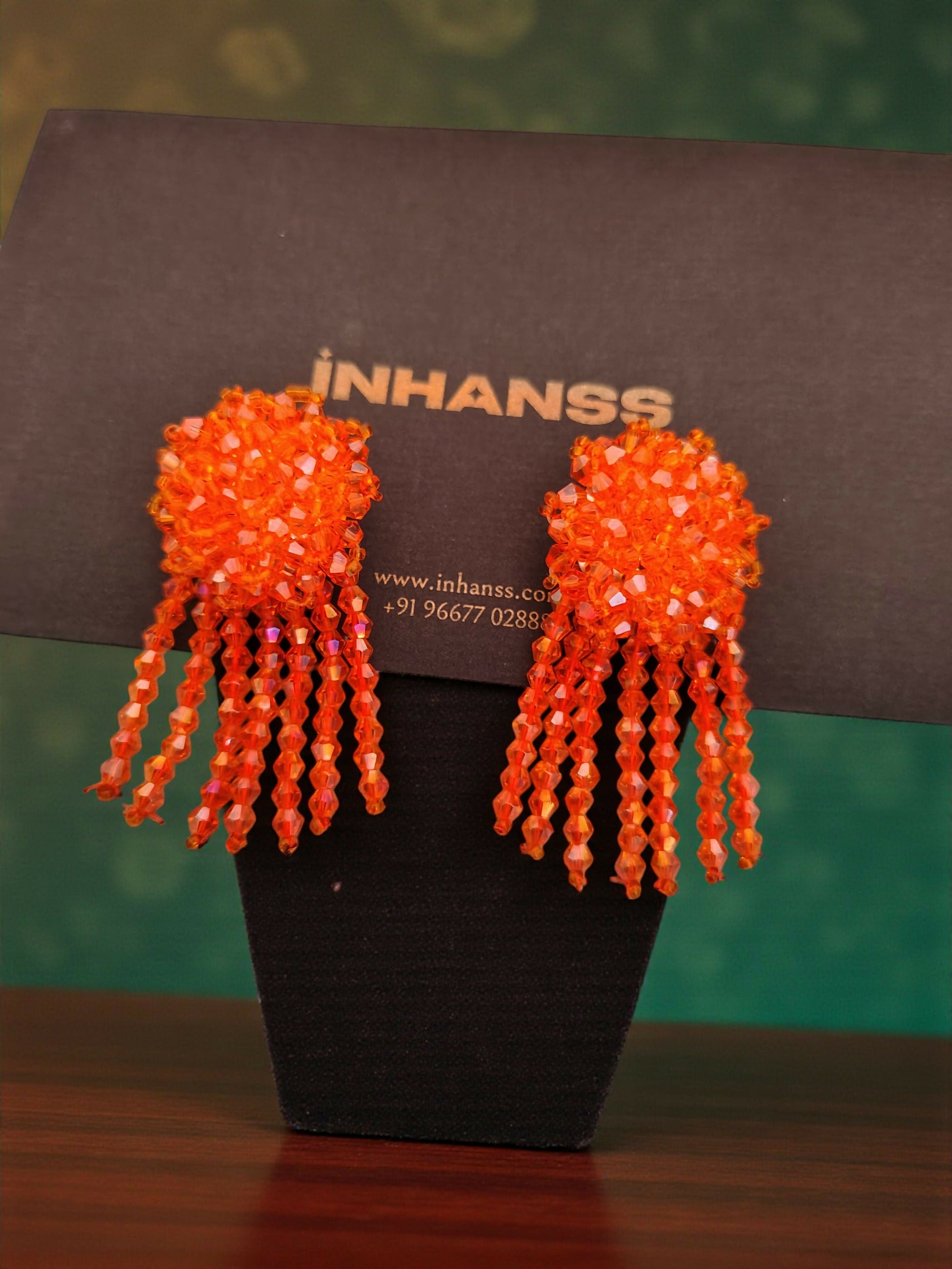 Inhanns Handmade Crystal Water Fall Earrings - Short - Orange