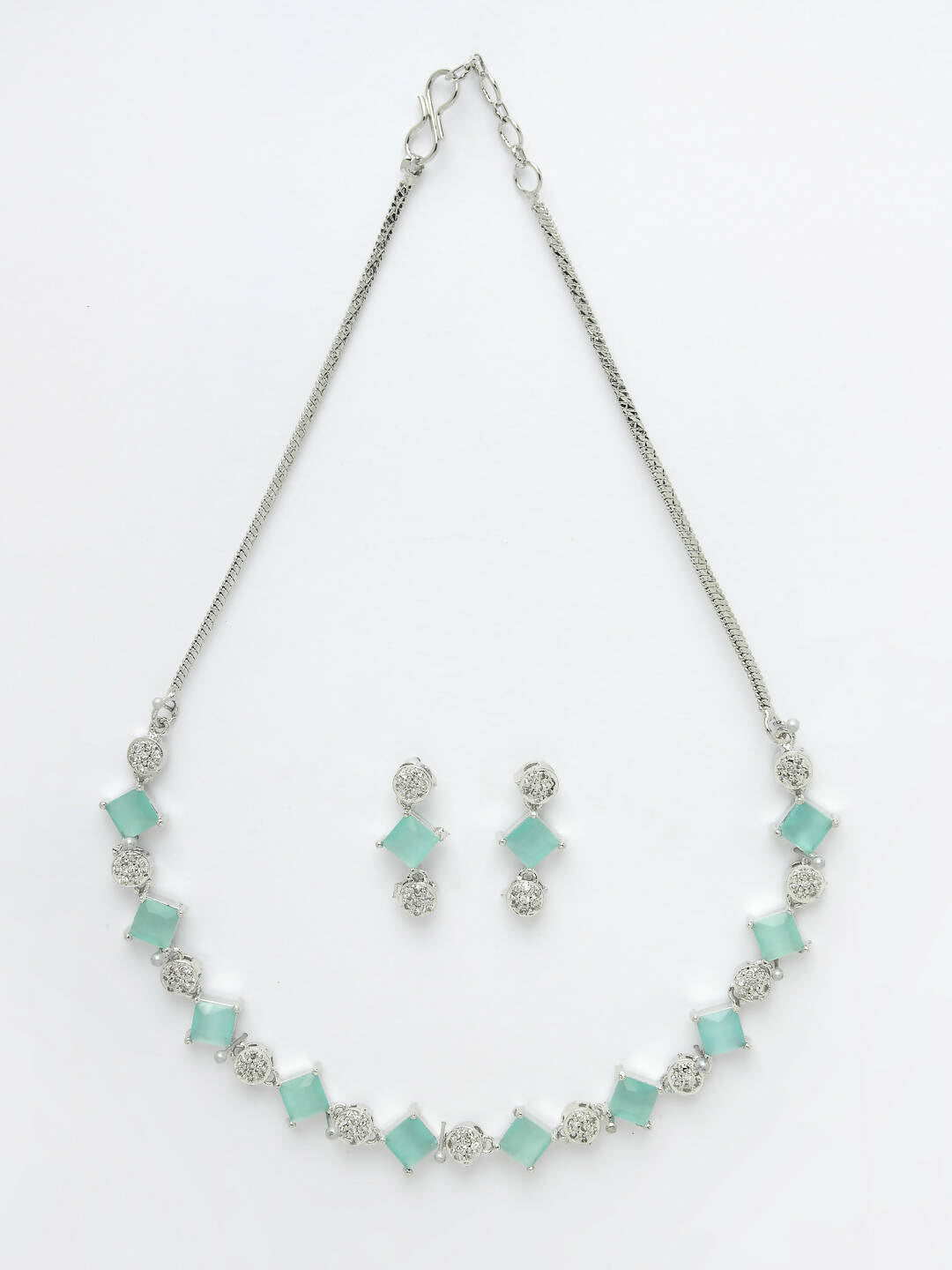 NVR Women Silver Plated & Blue Cz Stone Handcrafted Jewellery Set - Grab2buy