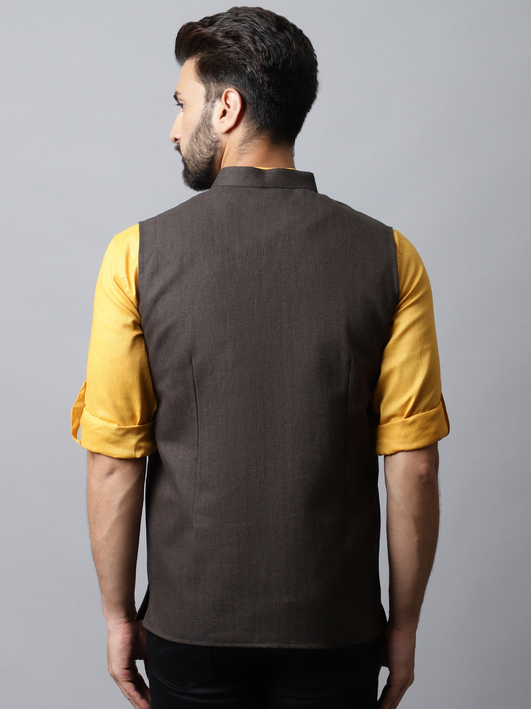 Even Apparels Men's Brown Nehru Jacket With Welt Pockets 