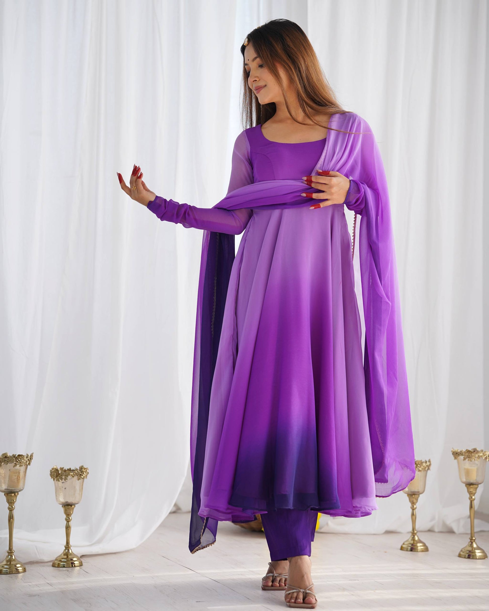 Lehenga Mart Designer Anarkali Suit With Kurta Pant Dupatta For Women-Purple