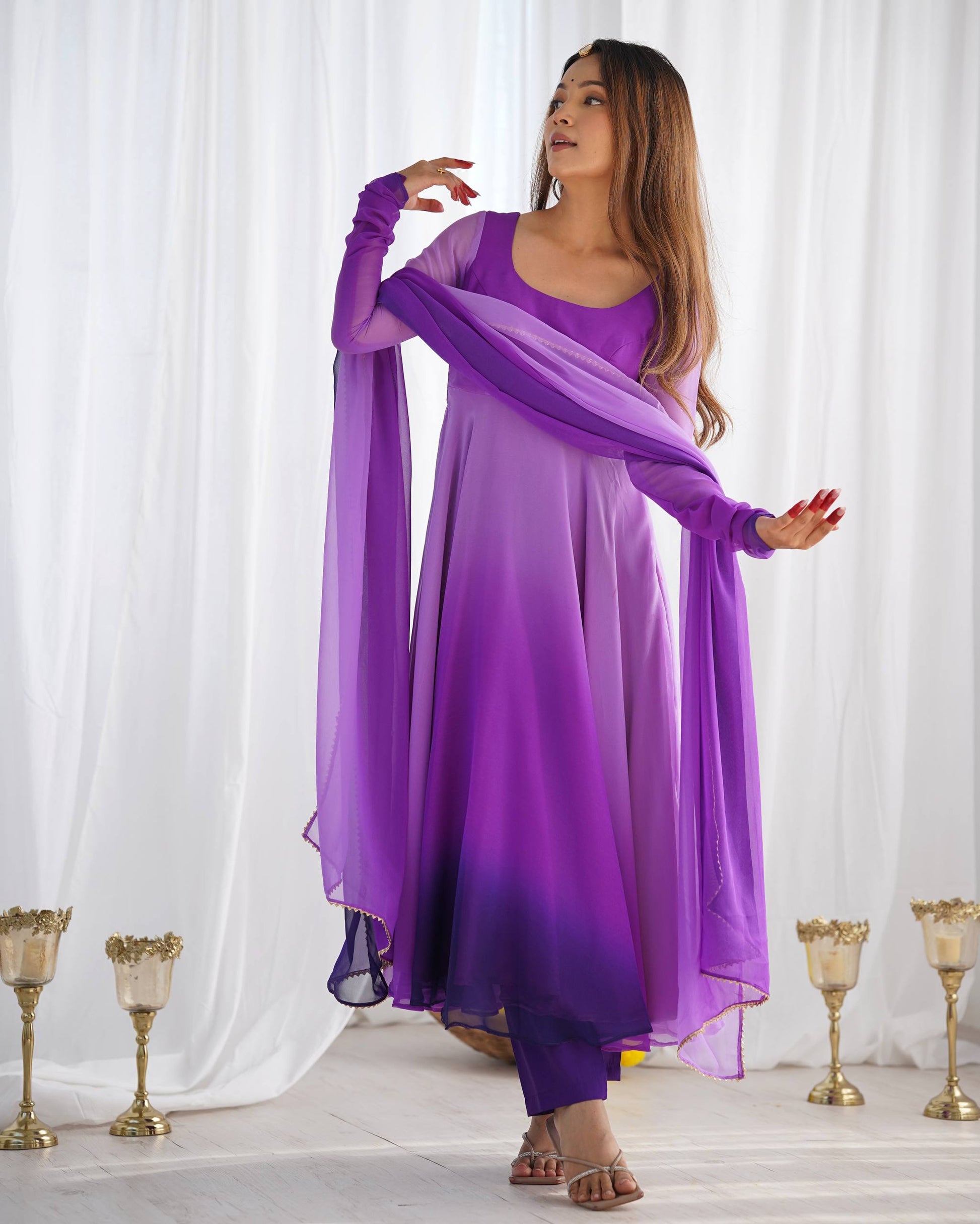 Lehenga Mart Designer Anarkali Suit With Kurta Pant Dupatta For Women-Purple