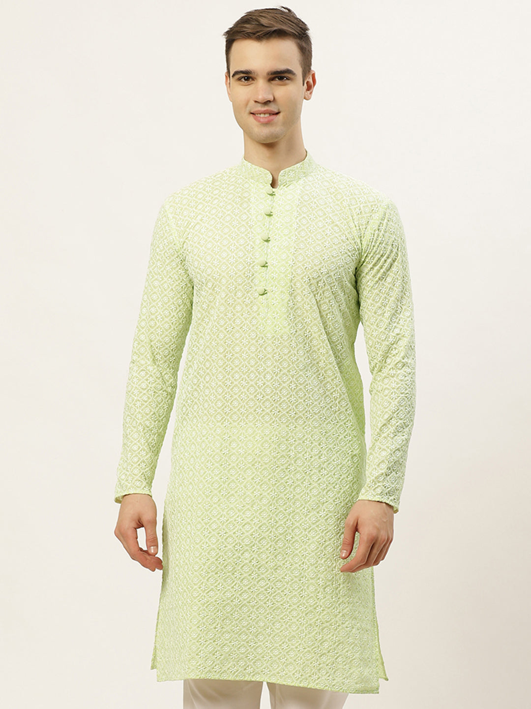 Jompers Men's Green Embroidered Kurta Only 