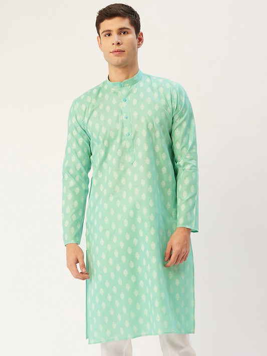 Jompers Men's Green Cotton Floral printed kurta Only 
