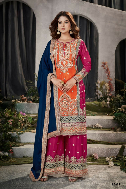 Partywear Designer Keshri Chinon Fabric suit - Shagun