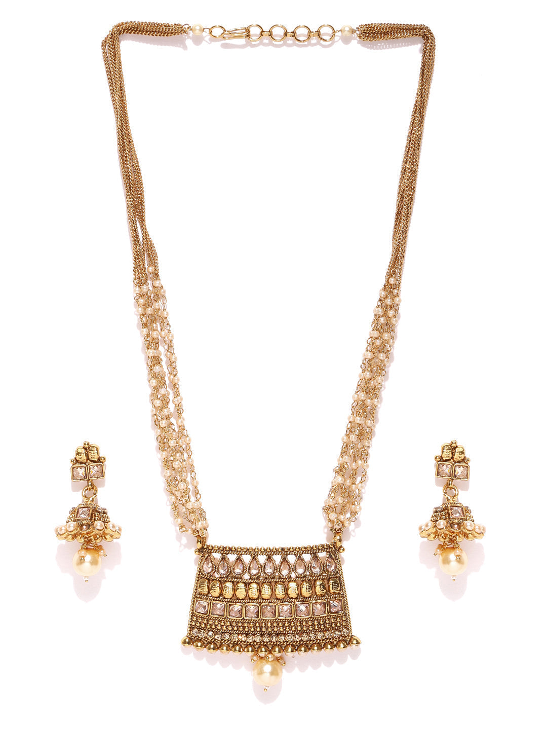 Priyaasi Women Kundan Beads Pearls Gold Plated Jewellery Set - Grab2buy