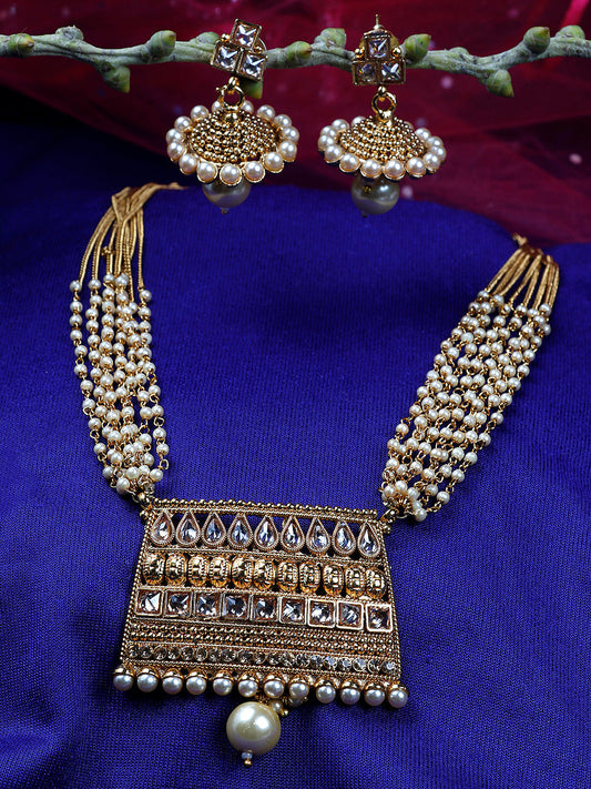 Priyaasi Women Kundan Beads Pearls Gold Plated Jewellery Set - Grab2buy