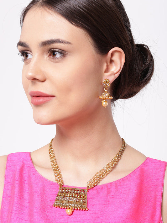 Priyaasi Women Kundan Beads Pearls Gold Plated Jewellery Set - Grab2buy