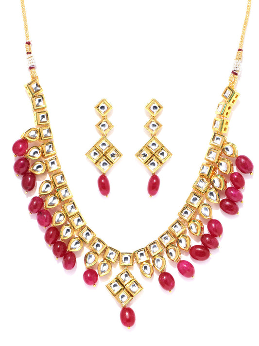 Priyaasi Women Kundan Ruby Gold Plated Jewellery Set - Grab2buy
