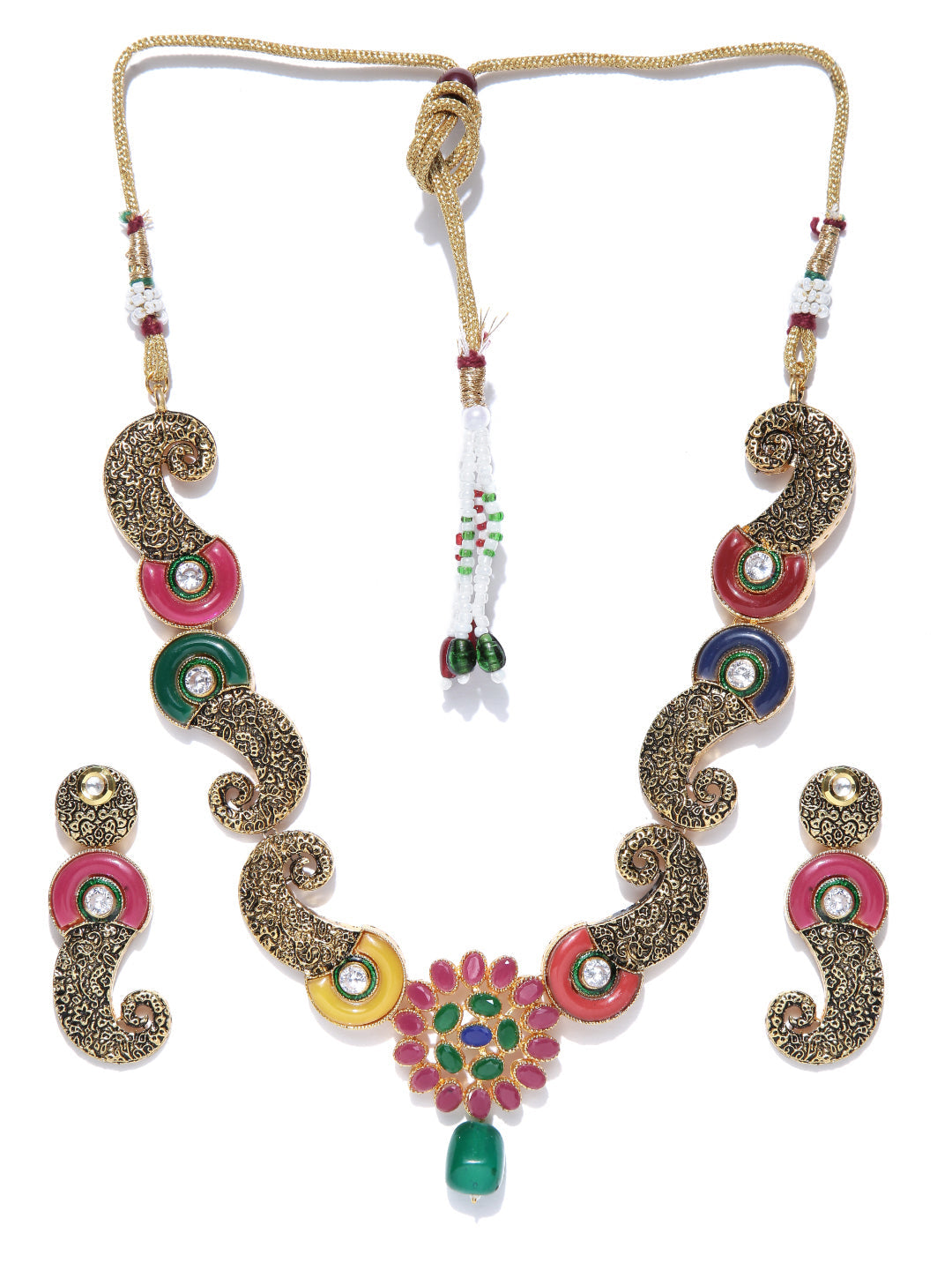 Priyaasi Women Multi-Color Kundan Ruby Emerald Gold Plated Jewellery Set - Grab2buy