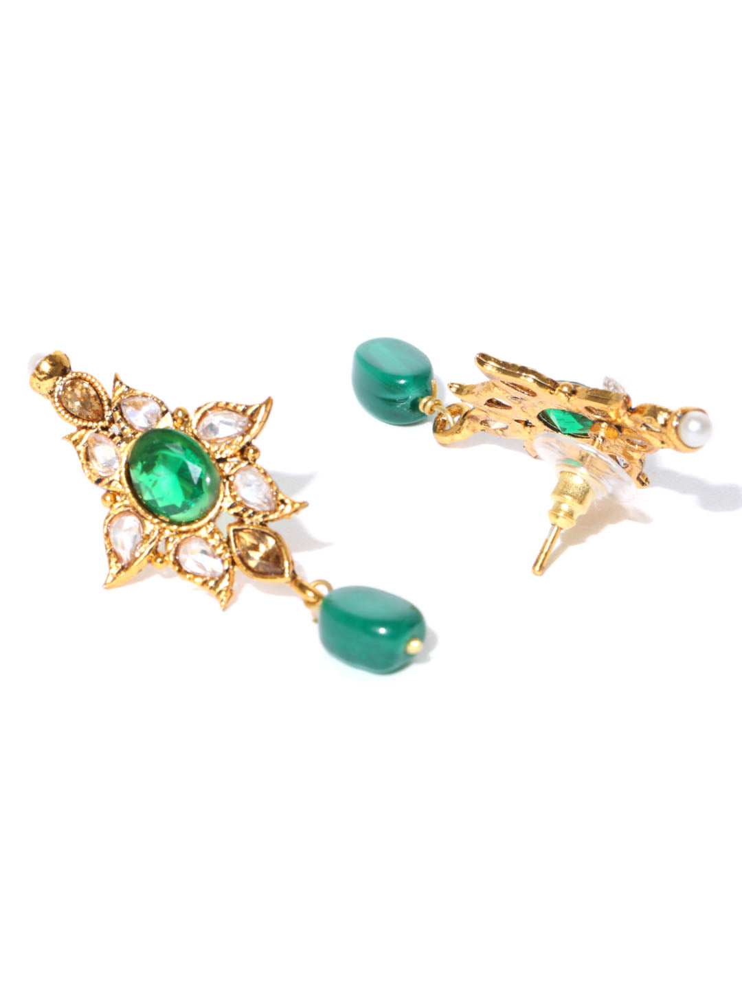 Priyaasi Women Emerald Beads Kundan Gold Plated Floral Jewellery Set - Grab2buy