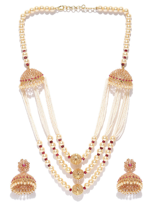 Priyaasi Women White Beads Pearls Gold Plated Jewellery Set - Grab2buy