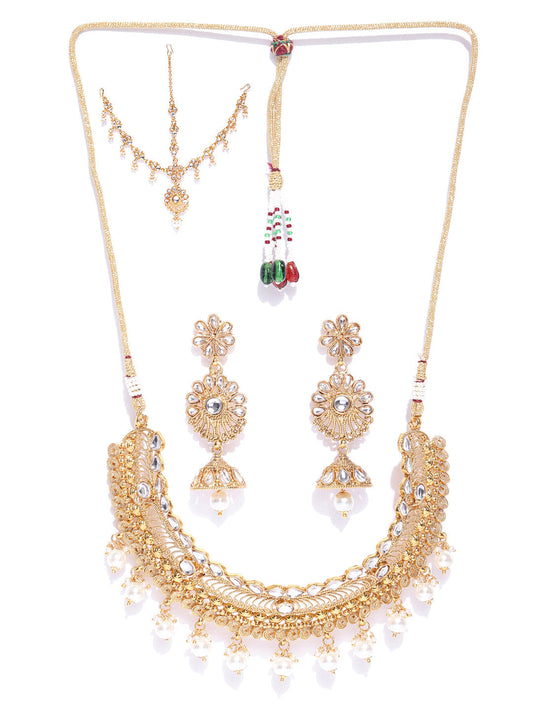 Priyaasi Women Kundan Pearls Gold Plated MaangTika Jewellery Set - Grab2buy