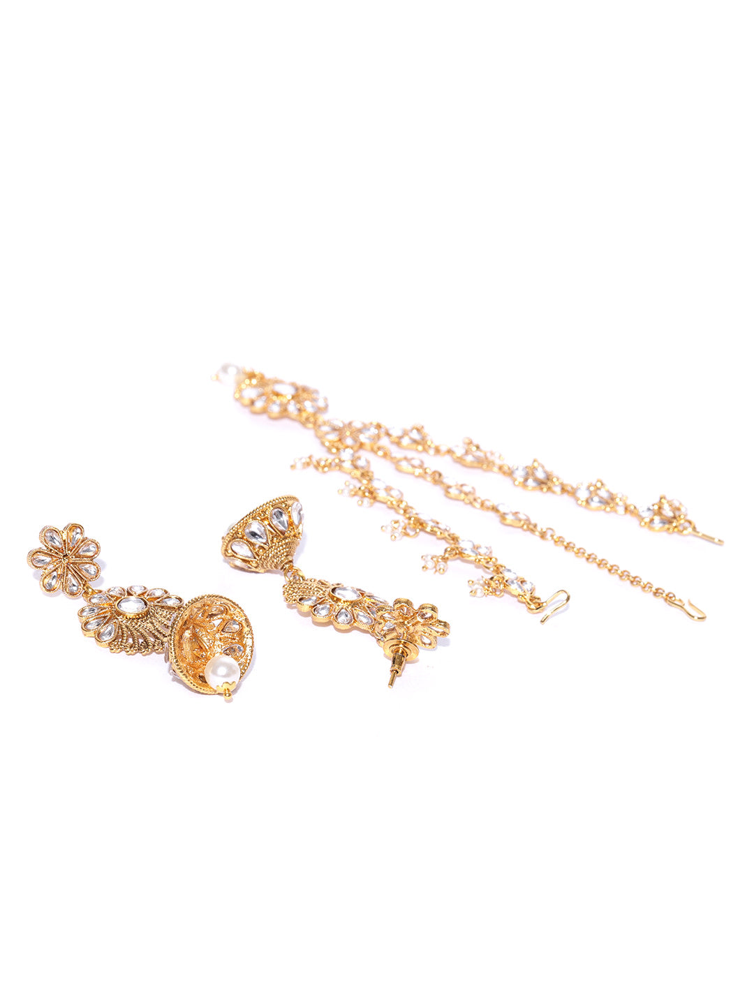 Priyaasi Women Kundan Pearls Gold Plated MaangTika Jewellery Set - Grab2buy