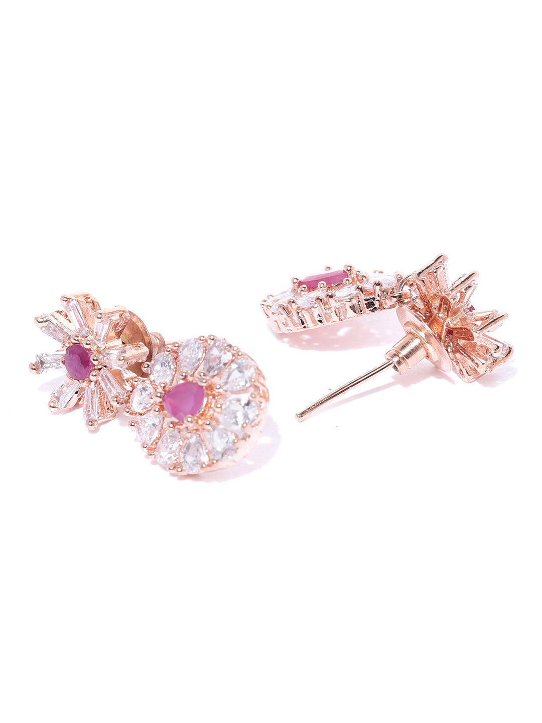 Priyaasi Women Pink Ruby American Diamond Rose Gold Plated Jewellery Set - Grab2buy