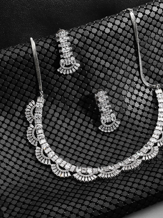 Priyaasi Women American Diamond Silver Plated Jewellery Set - Grab2buy